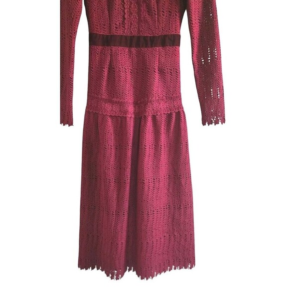 Lulus Crochet  Dress Women's XS Wine Red Velour Trim Midi Event Prairie Back Zip - Picture 4 of 8